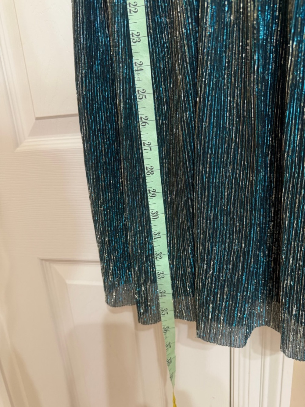 Lulu's Teal & Gold Shimmer Halter Dress - L - Picture 14 of 15